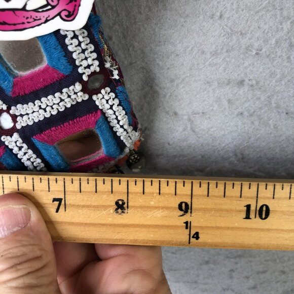 Consuela Bag Womens Blue Pink Drawstring Pouch Beaded Strap Tassel Boho Mirror - Picture 6 of 16